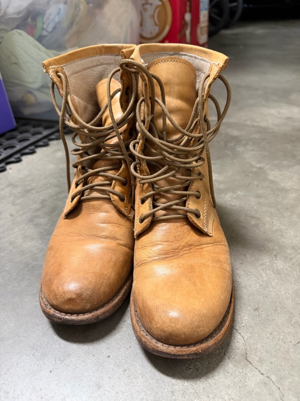 Tan Leather Lace-Up Work Boots